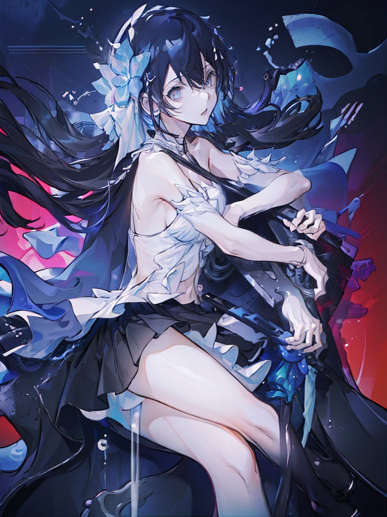 (Extremely refined:1.5),1 girl, sitting in water, Foot washing,Pantyhose,No shoes,trumpet,Female Kirito,long hair、Black Silk