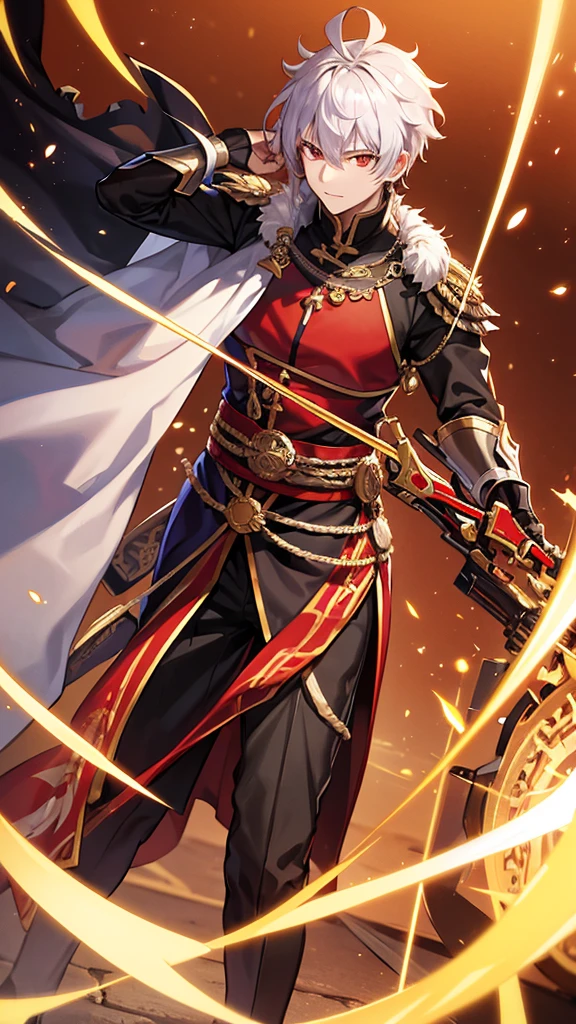 Draw Male Servant, Fate Grand Order, Thailand, King Naresuan the Great, Age 29 Years old, Black Shot hair, Red eyes, Red Sniper rifle Weapon, Archer Class