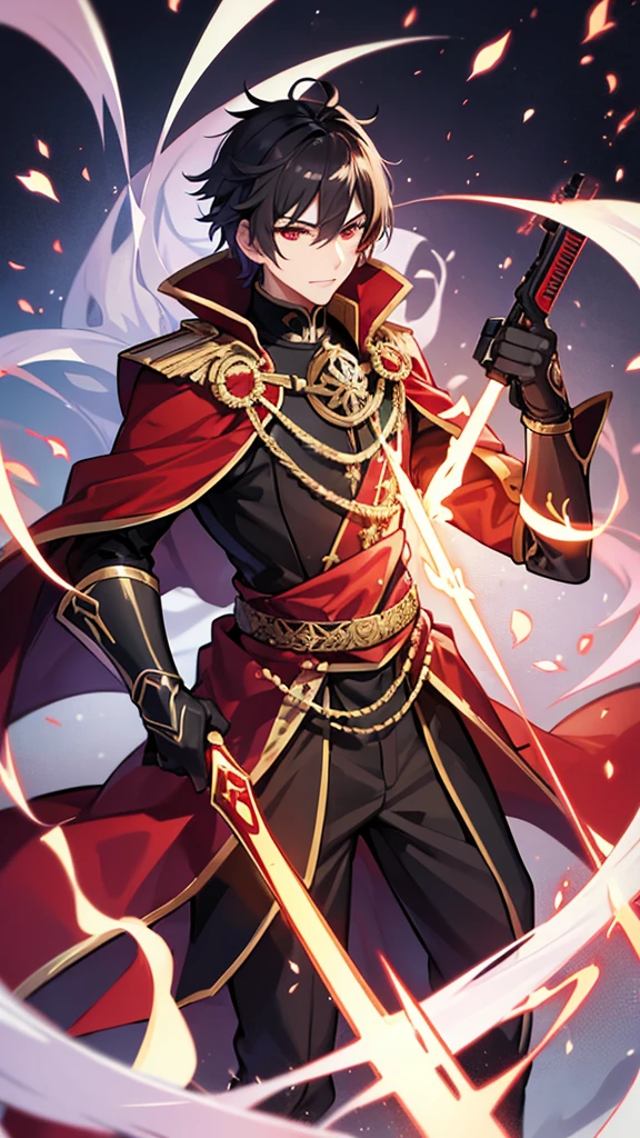 Draw Male Servant, Fate Grand Order, Thailand, King Naresuan the Great, Age 29 Years old, Black Shot hair, Red eyes, Red Sniper rifle Weapon, Archer Class