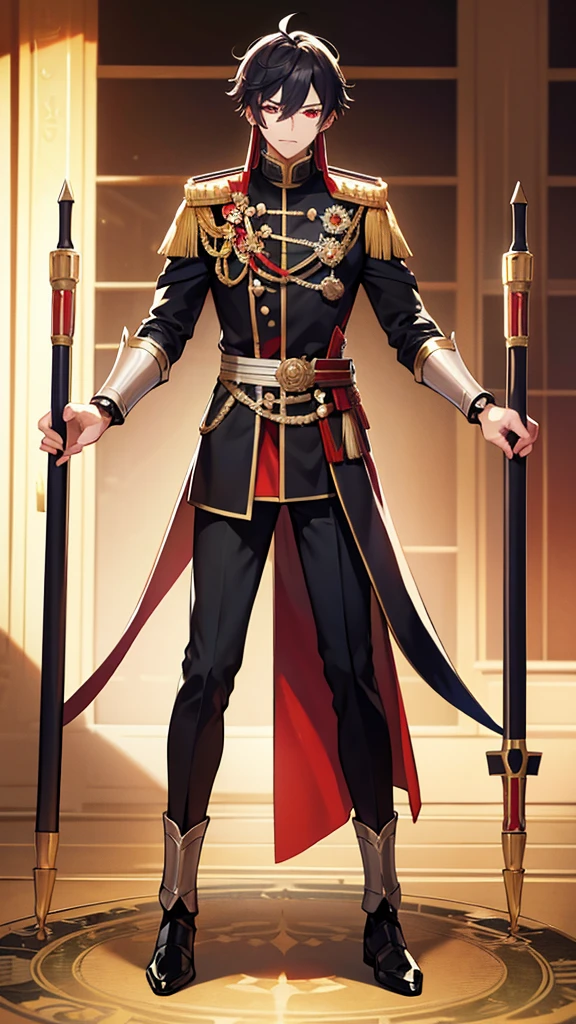 Draw Male Servant, Fate Grand Order, Thailand, King Naresuan the Great, Age 29 Years old, Black Shot hair, Red eyes, Red Sniper rifle Weapon, Archer Class