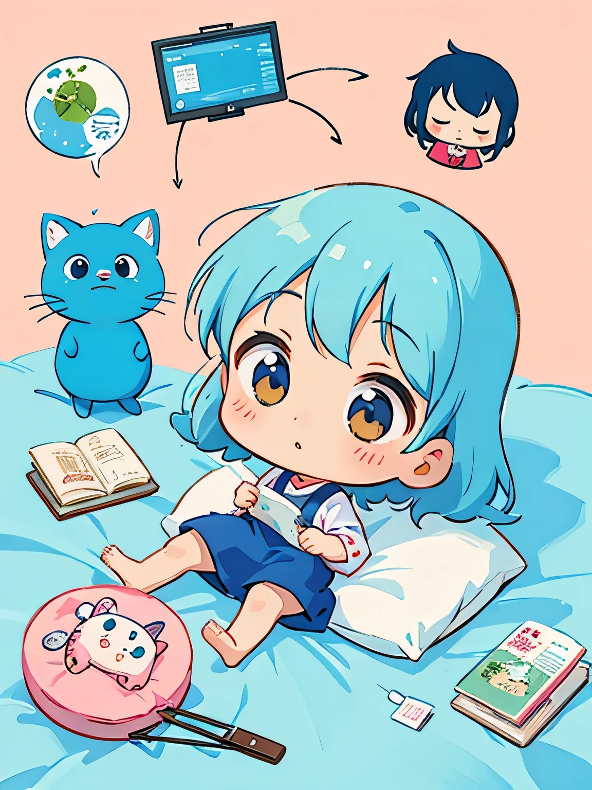 Hayao Miyazaki style、Kawaii Design, The most beautiful girl of all time, chibi, dinner, hospital bed,