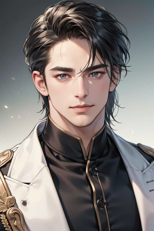 (best quality,4k,8k,highres,masterpiece:1.2),ultra-detailed,(realistic,photorealistic,photo-realistic:1.37),30 year old man,3 day beard,handsome anime,portraits,strong,masculine,dark hair,sharp jawline,mesmerizing eyes,perfectly styled hair,cool anime outfit,confident expression,vibrant colors,dynamic lighting, CEO and expression smile in love.