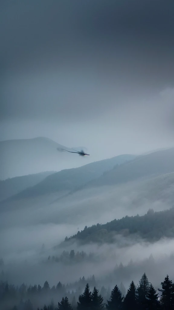 Many Dementors flying, in the misty Hogwarts forest at night,Photorealistic, precise and high quality,Covered in white mist