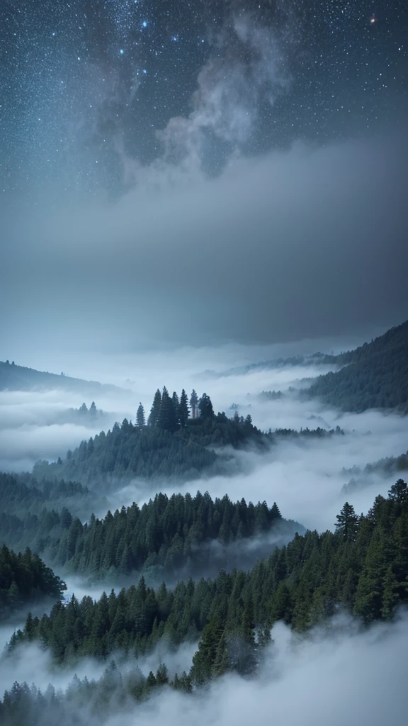 白い梟が飛んでいる, in the misty Hogwarts forest at night,Photorealistic, precise and high quality,Covered in white mist