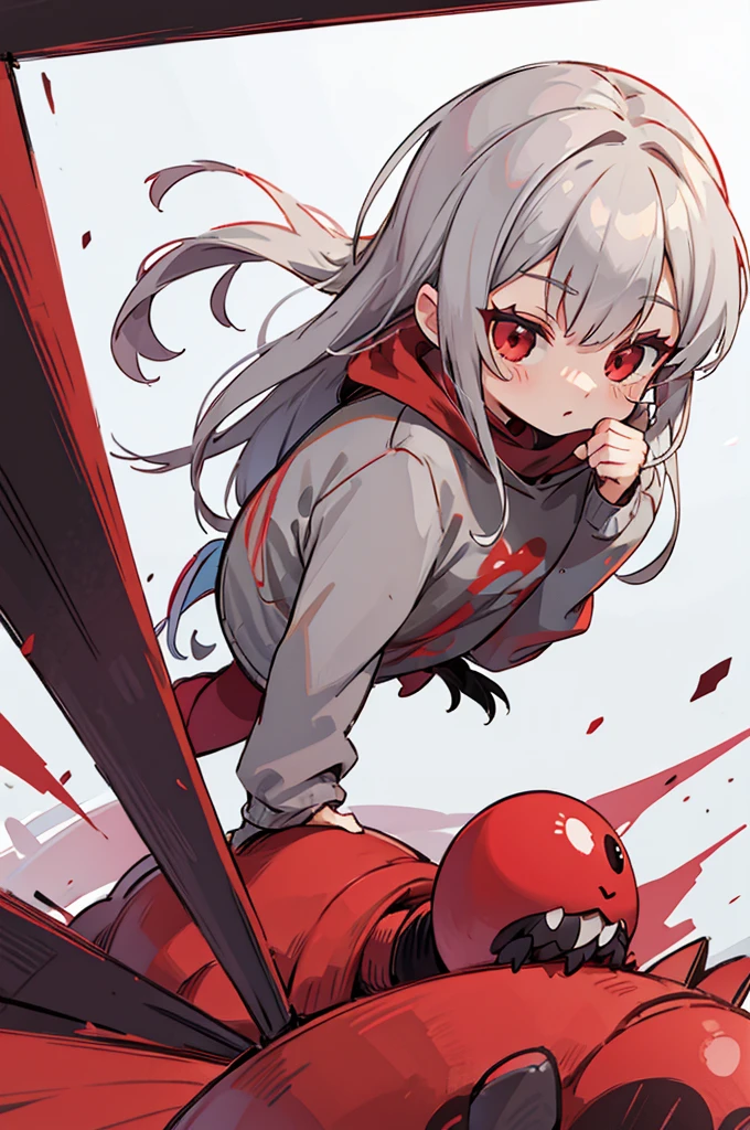 gray hair, red eyes, long hair, , Balaur