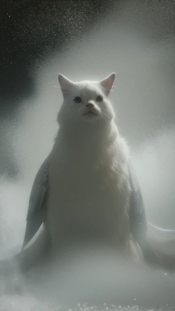 ヘドウィック,白い梟が飛んでいる, in the misty Hogwarts forest at night,Photorealistic, precise and high quality,Covered in white mist