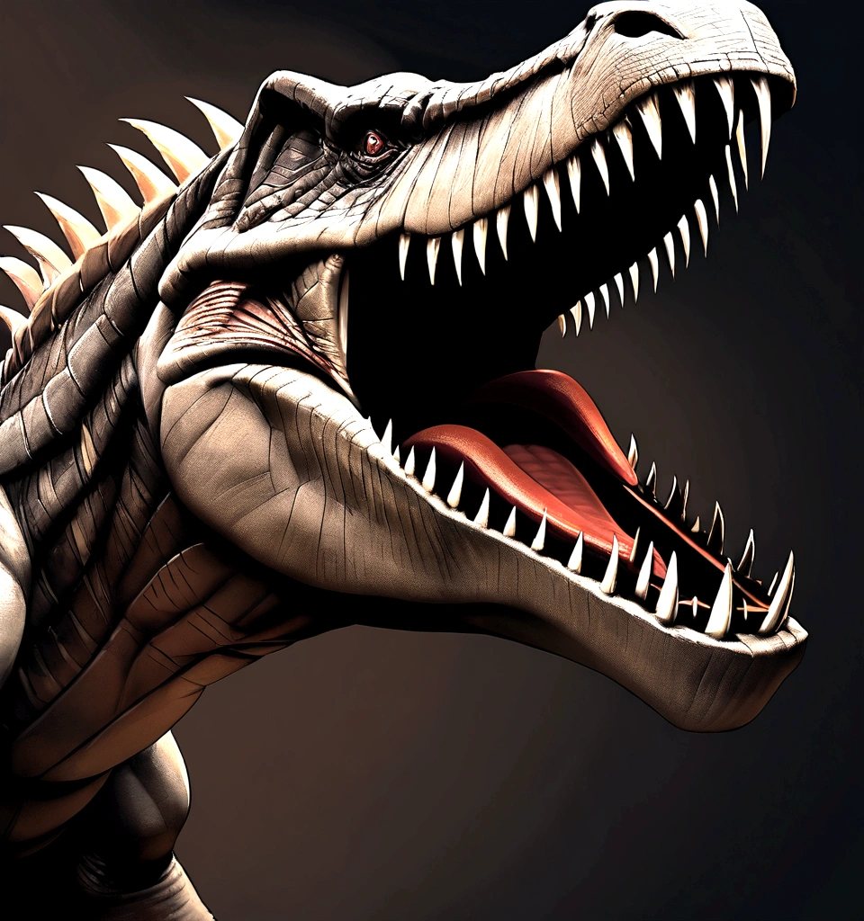 Tyrannosaurus Rex side view,Solid color background,High Detail,Motion capture,Cool colors,Realistic lighting and shadows,Sharp teeth,Strong hind legs