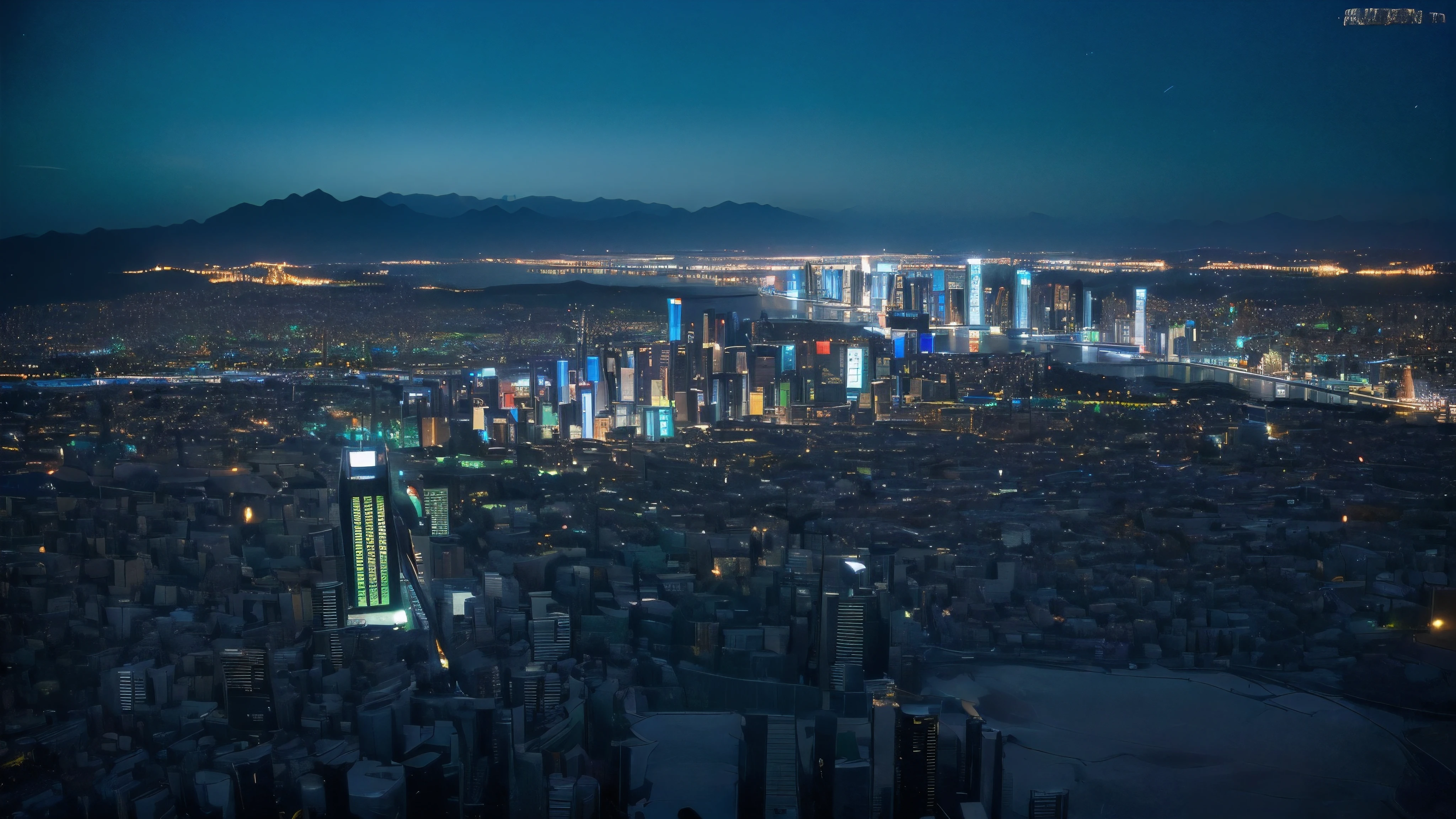 (Landscape view of blue shining Japanese big city at night:1.5)、(No human:1.5)、(8k ultra detailed master piece:1.5)、(perfect anatomy:1.5)、(Photorealistic stick:1.5)、(Raw photo:1.3)、(highest quality:1.5)、(High resolution:1.3)