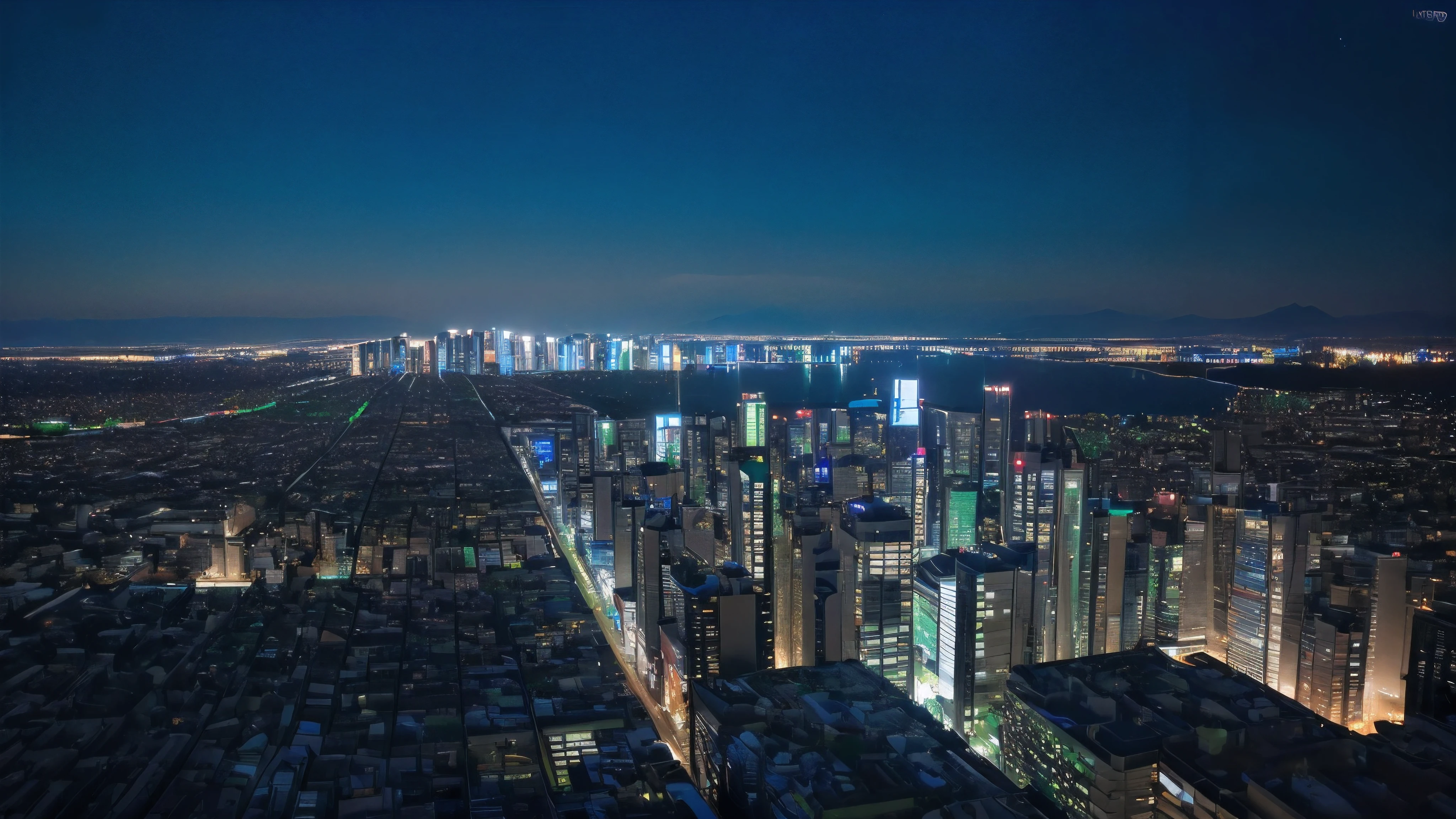 (Landscape view of blue shining Japanese big city at night:1.5)、(No human:1.5)、(8k ultra detailed master piece:1.5)、(perfect anatomy:1.5)、(Photorealistic stick:1.5)、(Raw photo:1.3)、(highest quality:1.5)、(High resolution:1.3)