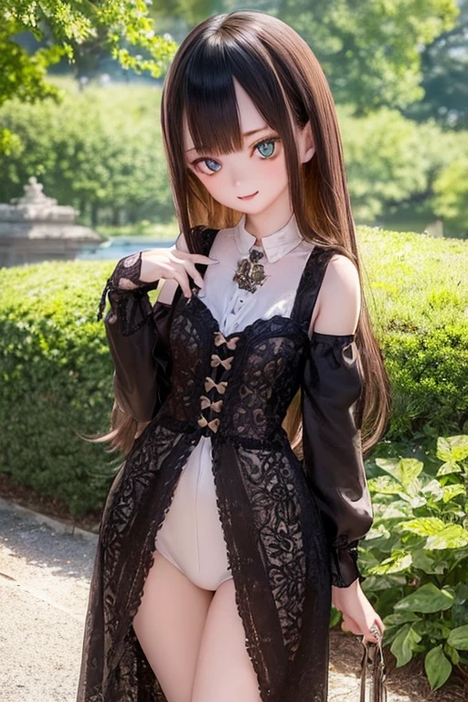 photorealistic, realistic photo, ((highest quality)), ((masterpiece)), extremely detailed, kukolnydom, doll, (mature woman, 20yo, 20 years old:1.6), solo, ((cowboy shot, dynamic pose)), (skinny, slender, slim, little smile, parted lips), green eyes, brown hair, medium hair, loose curly hair, (looking at another, blank eyes, empty eyes, detailed eyes:1.3), dress, castle, 8k