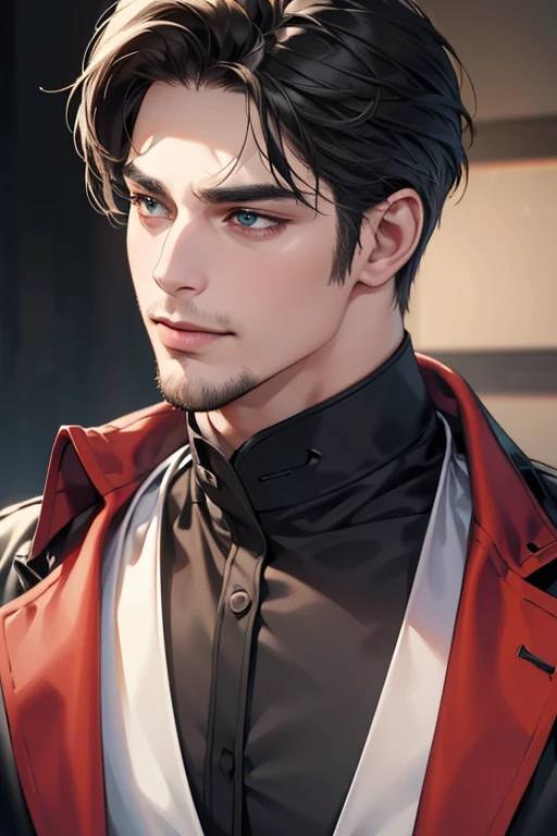 (best quality,4k,8k,highres,masterpiece:1.2),ultra-detailed,(realistic,photorealistic,photo-realistic:1.37),30 year old man,3 day beard,handsome anime,portraits,strong,masculine,dark hair,sharp jawline,mesmerizing eyes,perfectly styled hair,cool anime outfit,confident expression,vibrant colors,dynamic lighting, CEO and expression smile in love.
