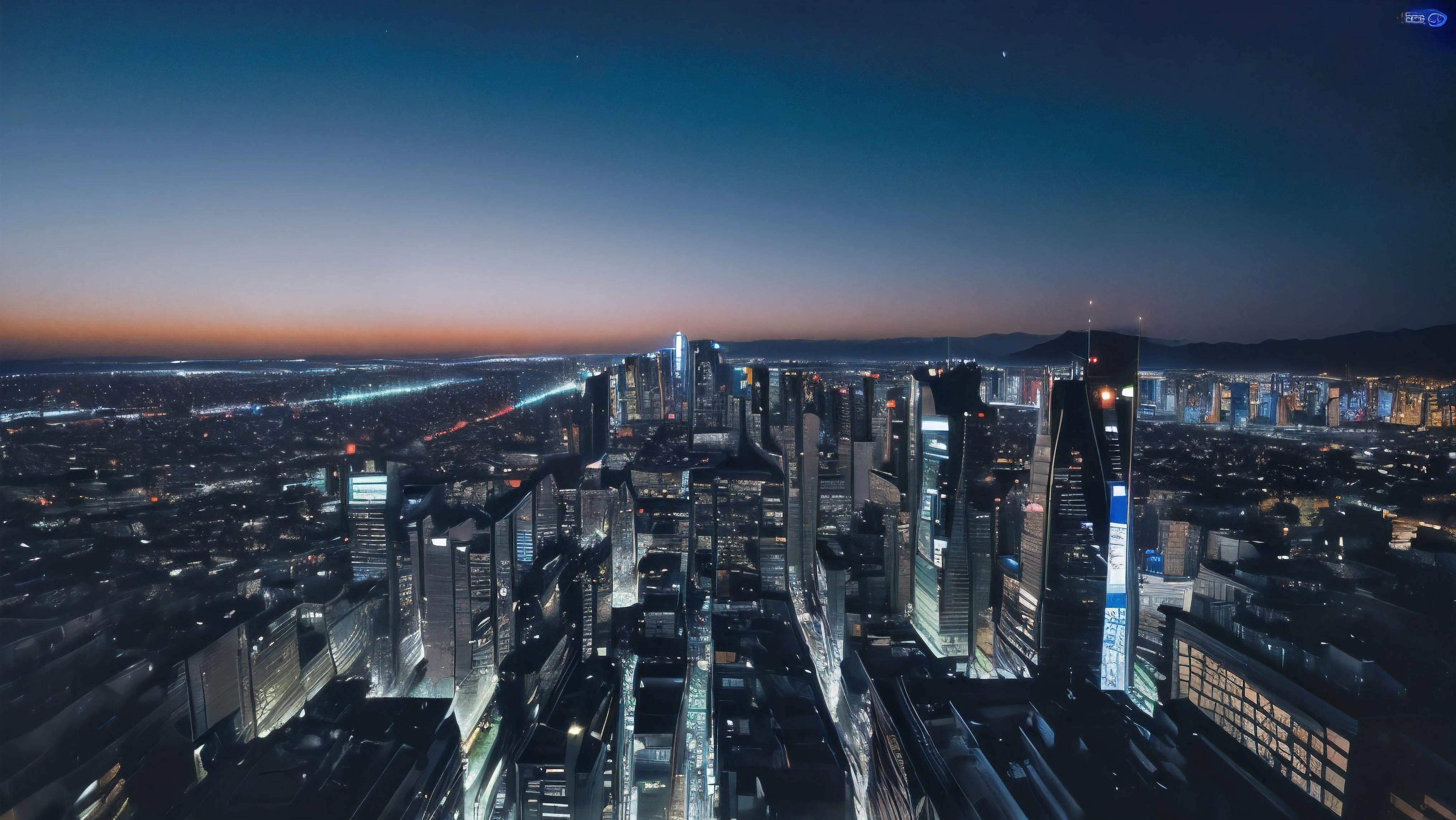 (Landscape view of blue shining Japanese big city at night:1.5)、(8k ultra detailed master piece:1.5)、(perfect anatomy:1.5)、(Photorealistic stick:1.5)、(Raw photo:1.3)、(highest quality:1.5)、(High resolution:1.3)、(Delicate and beautiful perfect face:1.3)、(Delicate and beautiful eye air skin:1.3)、(Real Human Skin:1.3)、((thin legs))