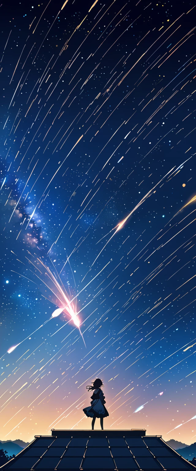 Anime girl standing on a rooftop looking at the starry night sky, Anime Wallpaper 4k, Anime Wallpaper 4 k, 4k Anime Wallpaper, Anime Art Wallpapers 8K, anime art wallpaper 4k, anime art wallpaper 4k, Anime Style 4k, Makoto Shinkai Cyril Rolland, 4K Manga Wallpapers, Anime Wallpaper, Awesome Wallpapers, shooting star