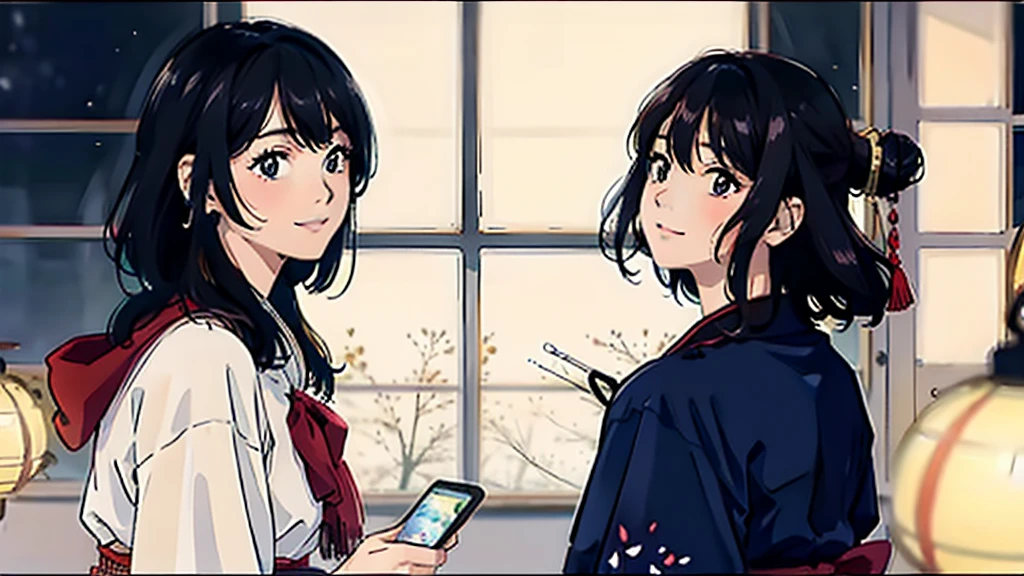 Laughter　Dress shirt　Create a scene of a 25-year-old woman looking out the window, Listening to music on headphones, In a quiet and relaxing environment, Short black hair, View from behind, Gazing at the horizon, At night, and through the window you can see fireflies and a beautiful landscape full of stars At night, Characters with lots of detail on their faces, hands and hair,Illustration Style、Showa anime、ukiyo-e、((girl))、Tokyo、Soft Touch、((Modern))、winter、High resolution, samba, latina,Rainy night,Tokyo