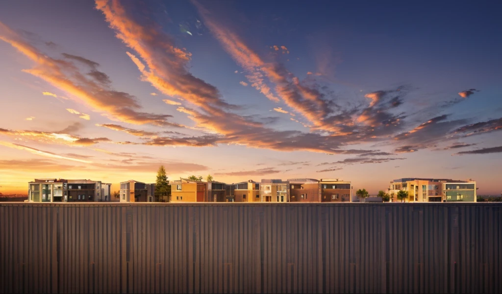 Building facades，Side View，Commercial Street，Prosperity，Sunset，Sunset