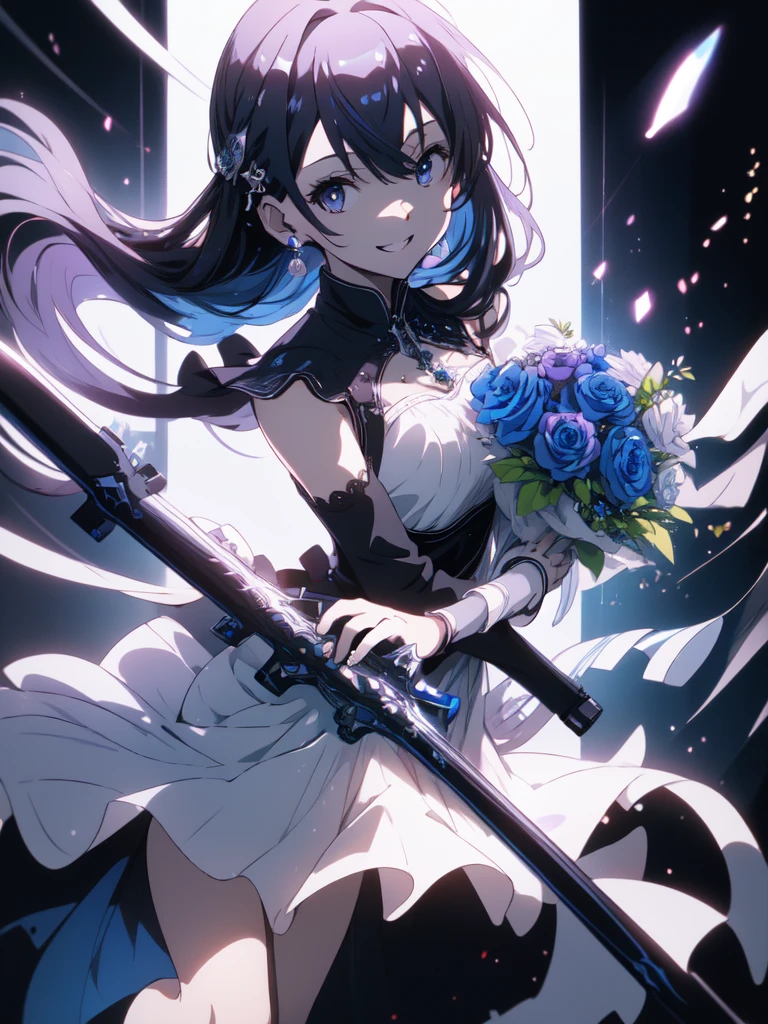 ((masterpiece)), ((highest quality)), ((High resolution)), ((very detailed、 8k wallpaper)), girl、(Shining eyes)、Lolita dress、best smile、make a heart with both hands、bouquet、beautiful anime,Female Kirito