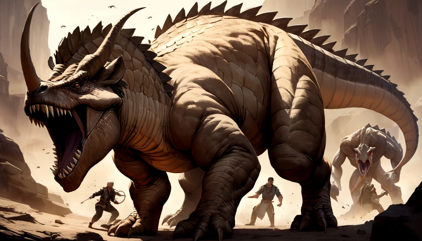 Tyrannosaurus Rex Battle.Tyrannosaurus Rex full body side view,Solid color background, Fierce Triceratops Battle, (best quality, 4K, high resolution, 极其detailed), Fierce struggle, Roar and Horn, Dusty prehistoric landscape, Realistic shadows,The character's expression is surprised, Bright colors, (detailed, complex, Beautifully) Dinosaur scales and textures, Dynamic movements, (anger, Decide) The expression on the face of a dinosaur, (Stark, muscular) institution, Sharp teeth and horns, (Big Ass, momentum) size, (dramatic, Dynamic) illuminate, (Stark, Full of energy) Enhancement, (nervous, expected) up in the air,1 to 1,Blood,hunt,Defense dose,fight to the death