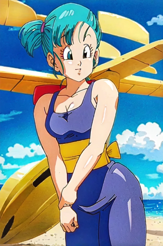 Bulma, On the beach smiling 