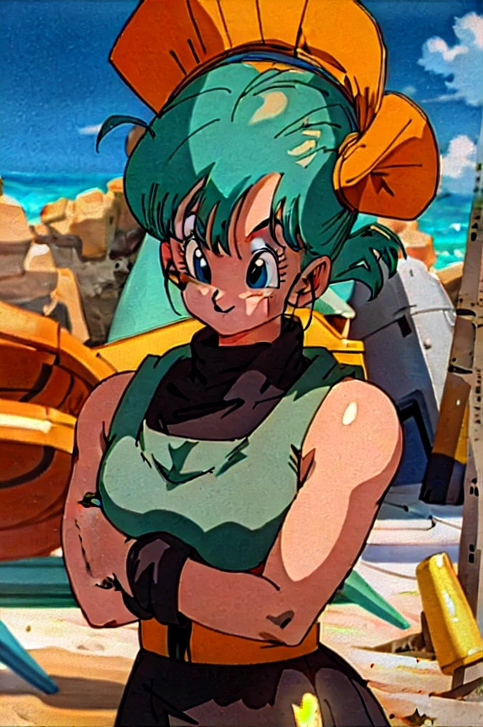 Bulma, On the beach smiling 