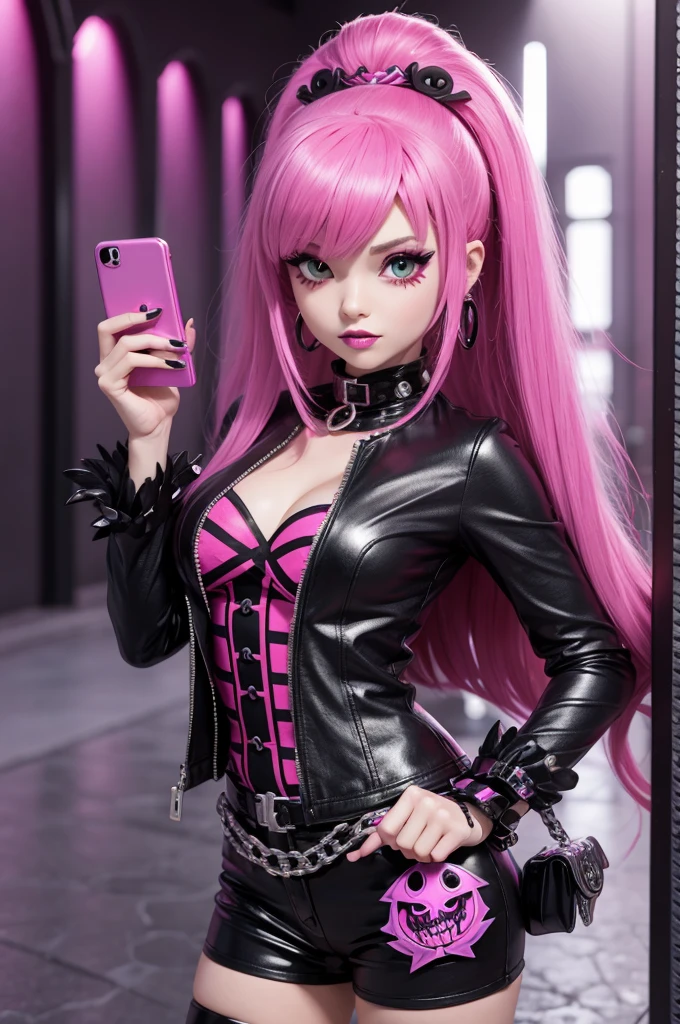 monster high operetta holding cell phone 4k anime cartoon 3d 