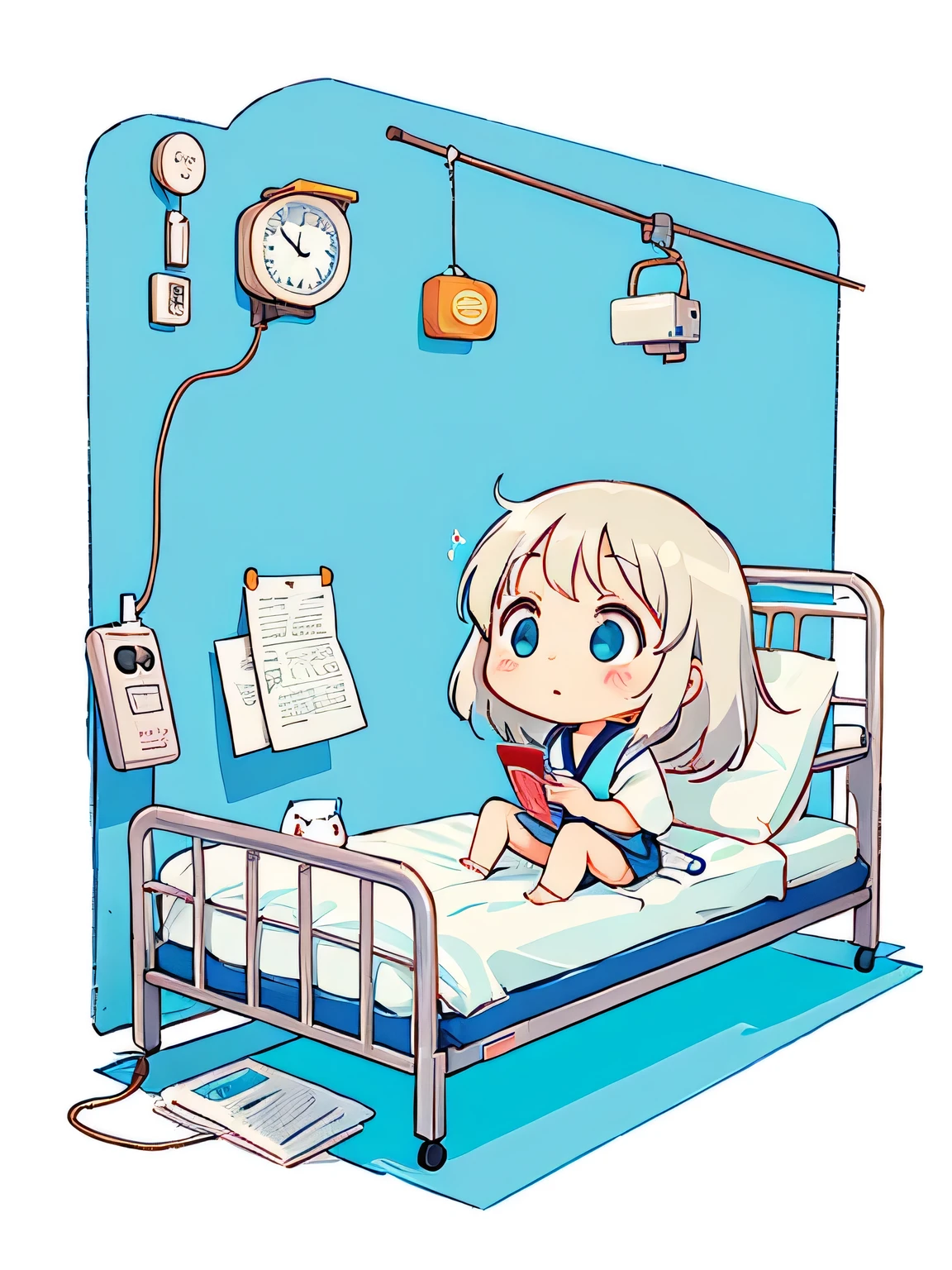 Hayao Miyazaki style、Kawaii Design, The most beautiful girl of all time, chibi, パインアップル, hospital bed, 