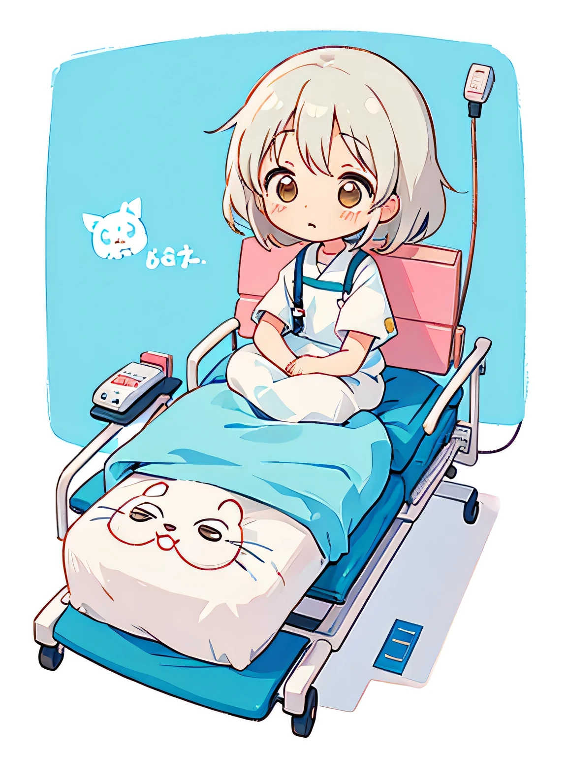 Hayao Miyazaki style、Kawaii Design, The most beautiful girl of all time, chibi, パインアップル, hospital bed, 