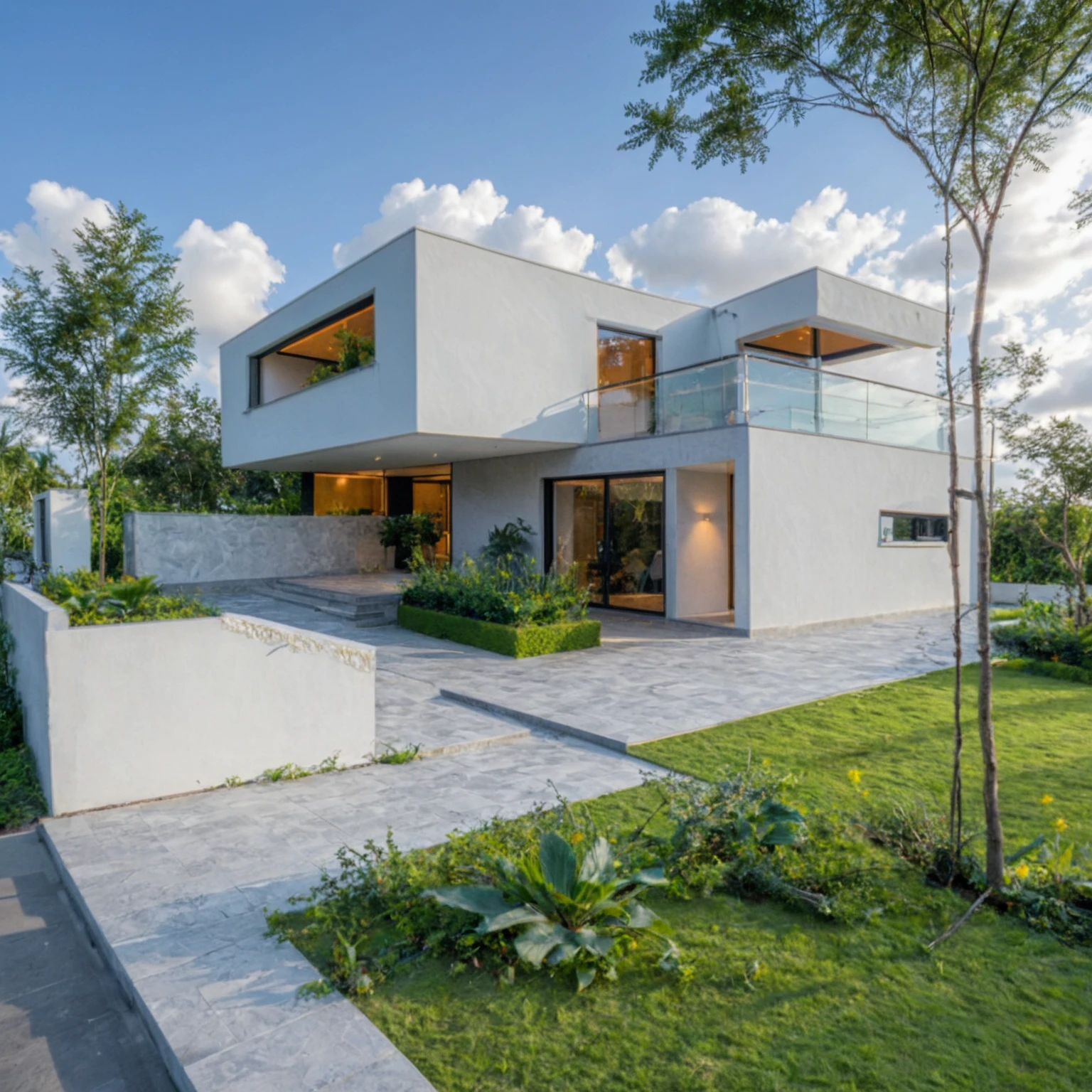 Masterpiece, high quality, best quality, authentic, super detail, outdoors, onestoreyvillaXL, aiaigroup, house style modern on the street ,stairs, white wall ,road,pavement, grass, trees, sky, cloud, (daylight:1.1)
