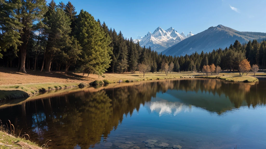 Natural landscape with few trees and a small lake