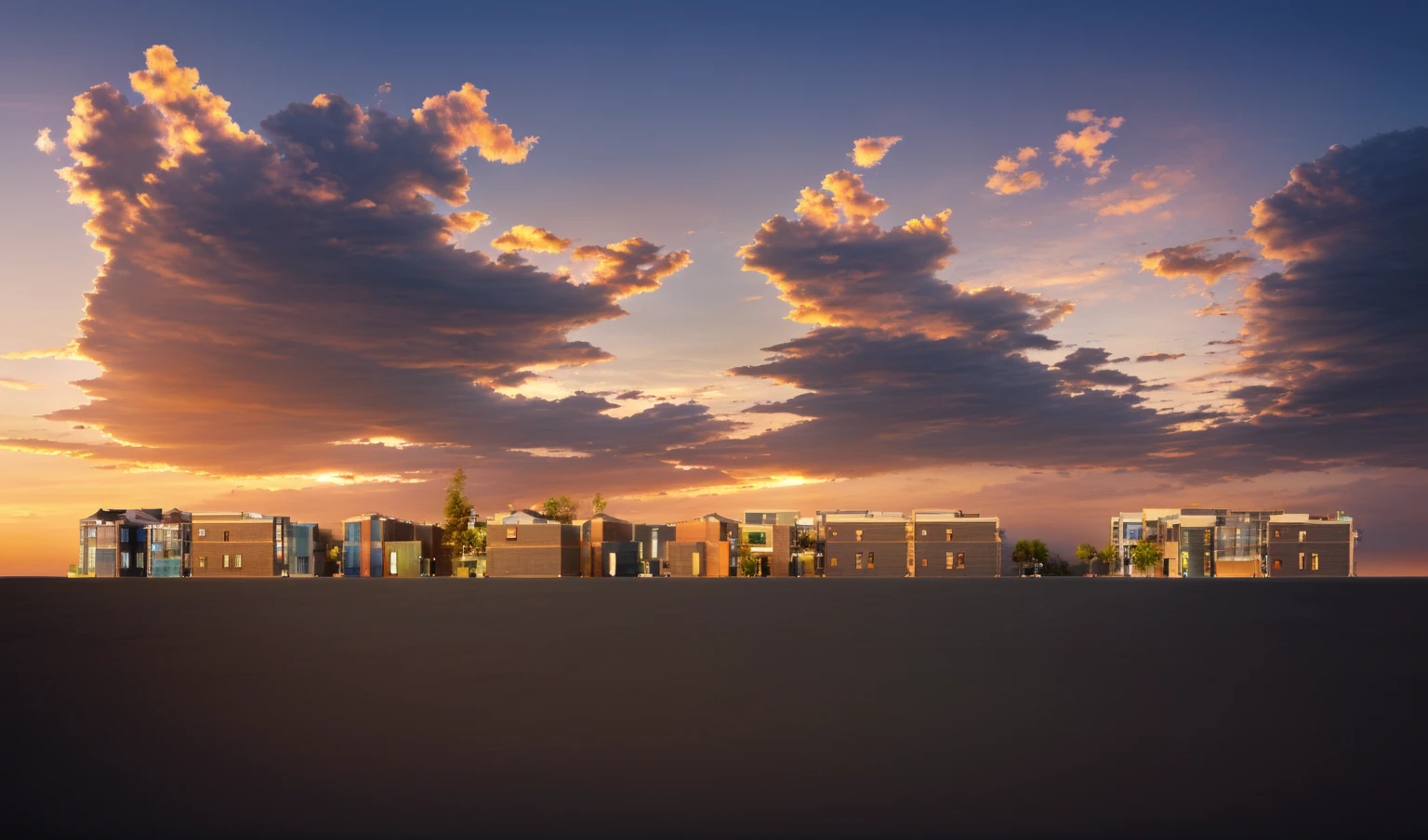 Building facades，Side View，Commercial Street，Prosperity，Sunset，Sunset，city commercial street