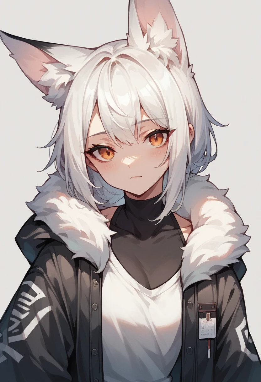NSFW,Japanese girl,White Hair,Fox ears,Fluffy jacket