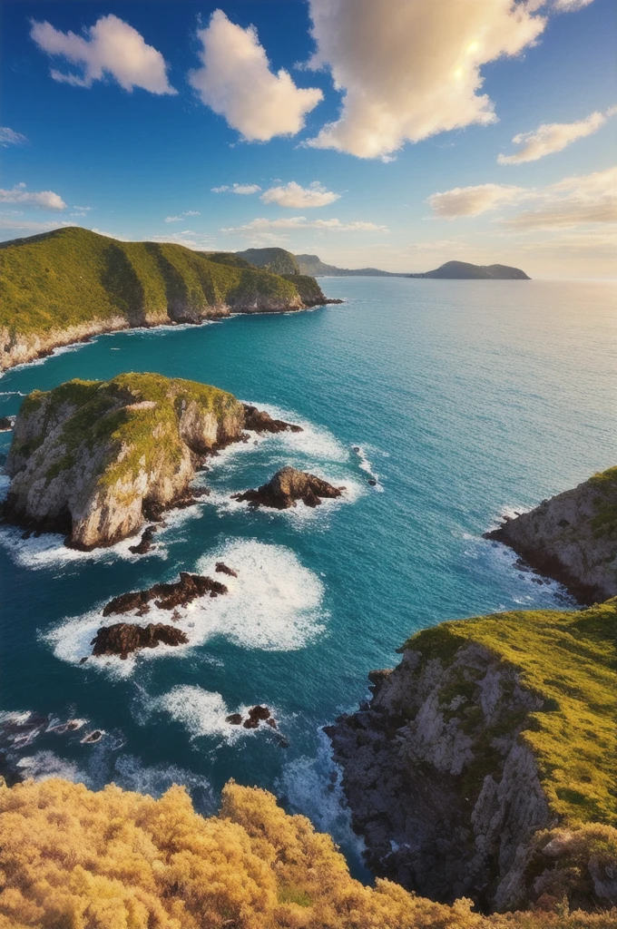 masterpiece, Ultimate quality, Cg unity 8k wallpaper, Ultra-delicate, Beautiful sky and clouds, Rich natural scenery, seaside, Waves, Fishing boats and island, No one is seen, beautiful landscape, Won a photography competition, Background blur, Full depth, HDR High Dynamic Range, Real recovery, complex, Extreme details, Dramatic, Perfect presentation of the mid-course art style.