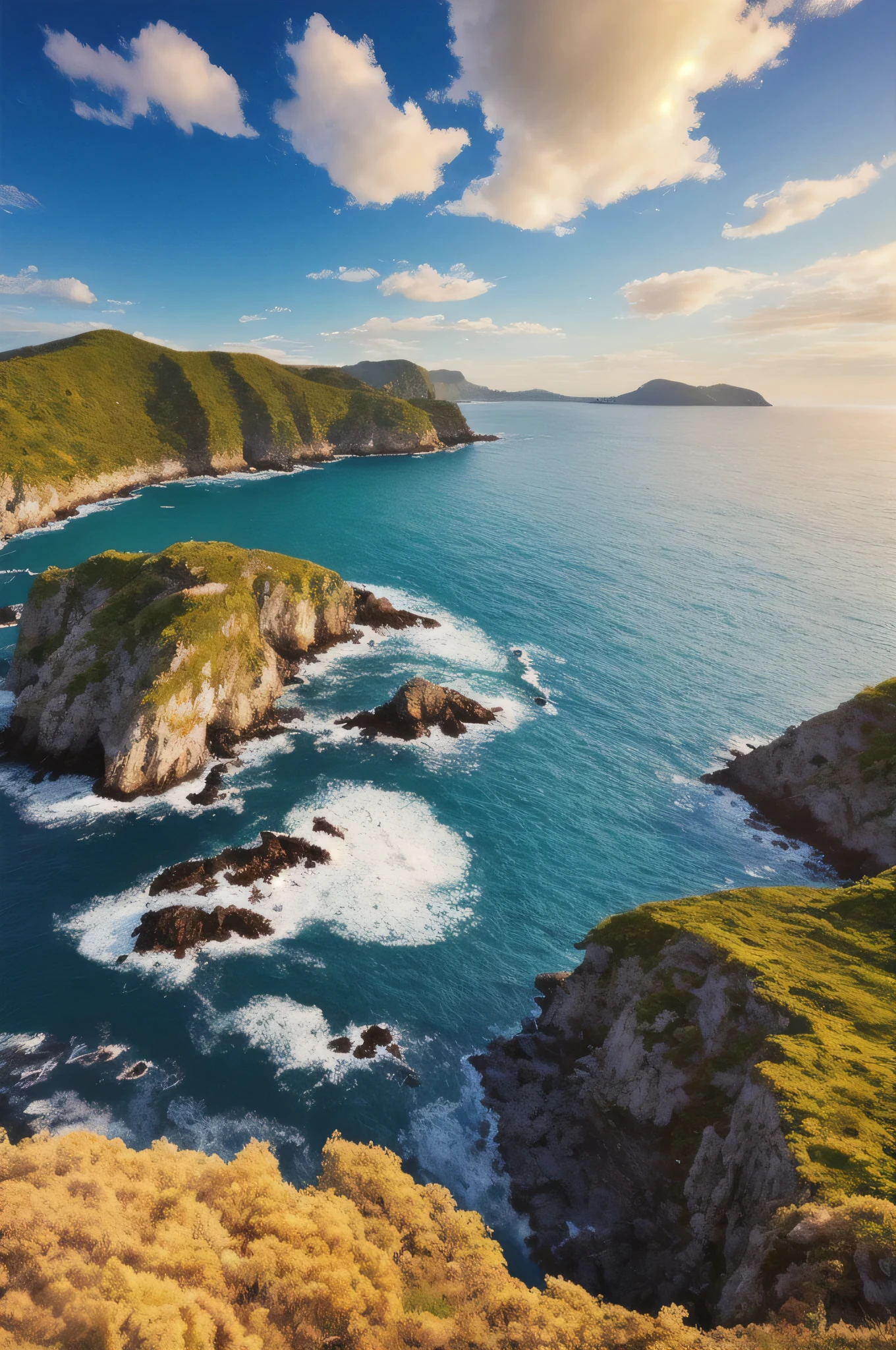 masterpiece, Ultimate quality, Cg unity 8k wallpaper, Ultra-delicate, Beautiful sky and clouds, Rich natural scenery, seaside, Waves, Fishing boats and island, No one is seen, beautiful landscape, Won a photography competition, Background blur, Full depth, HDR High Dynamic Range, Real recovery, complex, Extreme details, Dramatic, Perfect presentation of the mid-course art style.