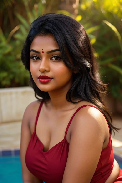 Beautiful, chubby, Indian, girl, dark skinned, red lipstick