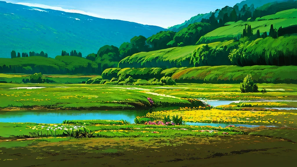 Natural landscape with few trees and a small lake