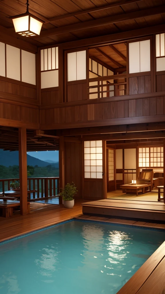 (masterpiece,Highest quality:8K) The room has a wooden ceiling and a large wooden bathtub., Cottagecore!!, Quiet wooden mansion, Cottagecore, Luxury wooden cottage, Cottagecore!! Fitness Body, Cottagecore hippie, Airbb, Cozy place, Japanese public baths, 素晴らしいmasterpiece, A soothing and comfortable landscape, Dreamy details, Magical Environment, Japanese hot springs