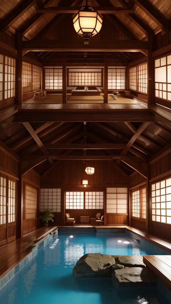 (masterpiece,Highest quality:8K) The room has a wooden ceiling and a large wooden bathtub., Cottagecore!!, Quiet wooden mansion, Cottagecore, Luxury wooden cottage, Cottagecore!! Fitness Body, Cottagecore hippie, Airbb, Cozy place, Japanese public baths, 素晴らしいmasterpiece, A soothing and comfortable landscape, Dreamy details, Magical Environment, Japanese hot springs