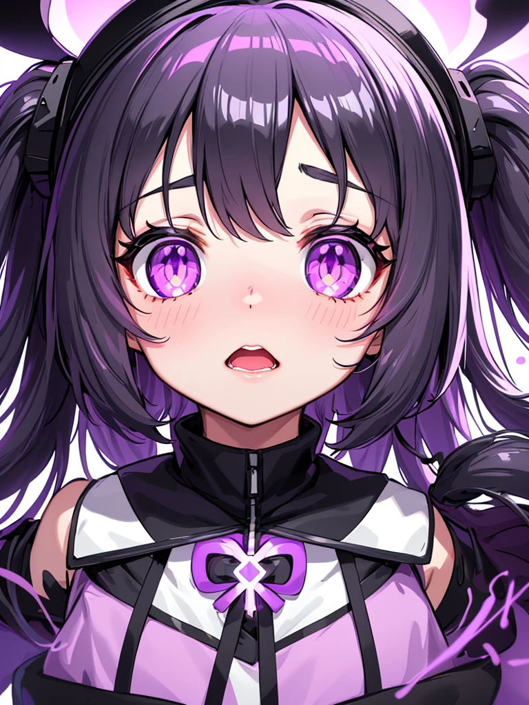 loli,a close up of a person with purple eyes and a black and white outfit, a character portrait inspired by Puru, tumblr, process art, with glowing purple eyes, with glowing yellow eyes, anime style 4 k, ilya kuvshinov face, black anime pupils in her eyes, portrait knights of zodiac girl, best anime 4k konachan wallpaper