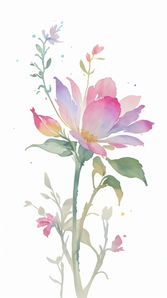watercolor paiting,It features a simple,Lots of white space,Background Material,Watercolor texture,Rainbow Gradient flower