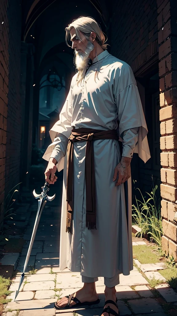 A tall man, resurrected man, injured man, holding a cursed spear