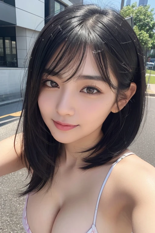 Three smiling girls, Blowing in the wind for a long time [Blue-black:.3] hair,View your audience, (masterpiece:1.3), (8K, Realistic, RAW Photos, Highest quality: 1.4), Japanese, (One Girl), Beautiful Face, (Realistic Face), (black hair, short hair:1.3), beautiful hairstyle, Realistic eyes, Beautiful details, (Realistic Skin), Beautiful Skin, charm, Ultra-high resolution, Ultra-realistic, Very detailed, Apartment, Shooting with a smartphone, Selfie, (vaginal cumshot:1.5)