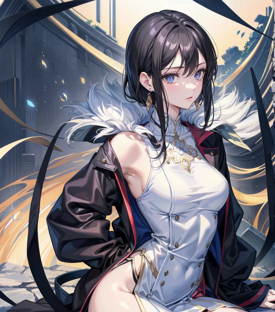 absurdres, RAW photo, extremely delicate and beautiful, masterpiece, Best Quality, ultra high resolution, 32k, hyperrealistic, ultra-detailed, perfect ???????, super Detailed skin, perfect figure, Japanese woman, late 20s, very Slim body, narrow waist, very small head, handsome detailed woman, very detailed eyes and face, realistic face proportions, Stunning detailed eyes, Realistic beautiful face, very small face, Realistic small beautiful eyes, tearful mole, earring, beautiful and very thin legs, beautiful and very thin thighs, (very huge round breasts), medium hair, black hair, full body shot, ((school_uniform)),