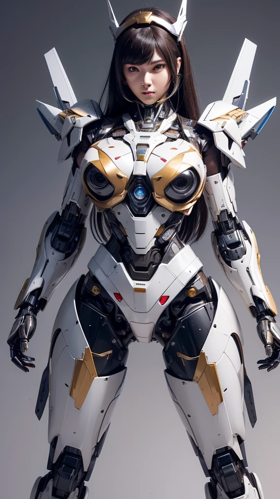 Textured skin, Super Detail, high details, High quality, Best Quality, hight resolution, 1080p, hard disk, Beautiful,(Super Heroine),(Mecha Queen),Oppai Missile,beautiful cyborg woman,Mecha Cyborg Girl,Battle Mode,Girl with a Mecha Body,She wears a battle cyborg mech with a weapon,Fulll body Shot