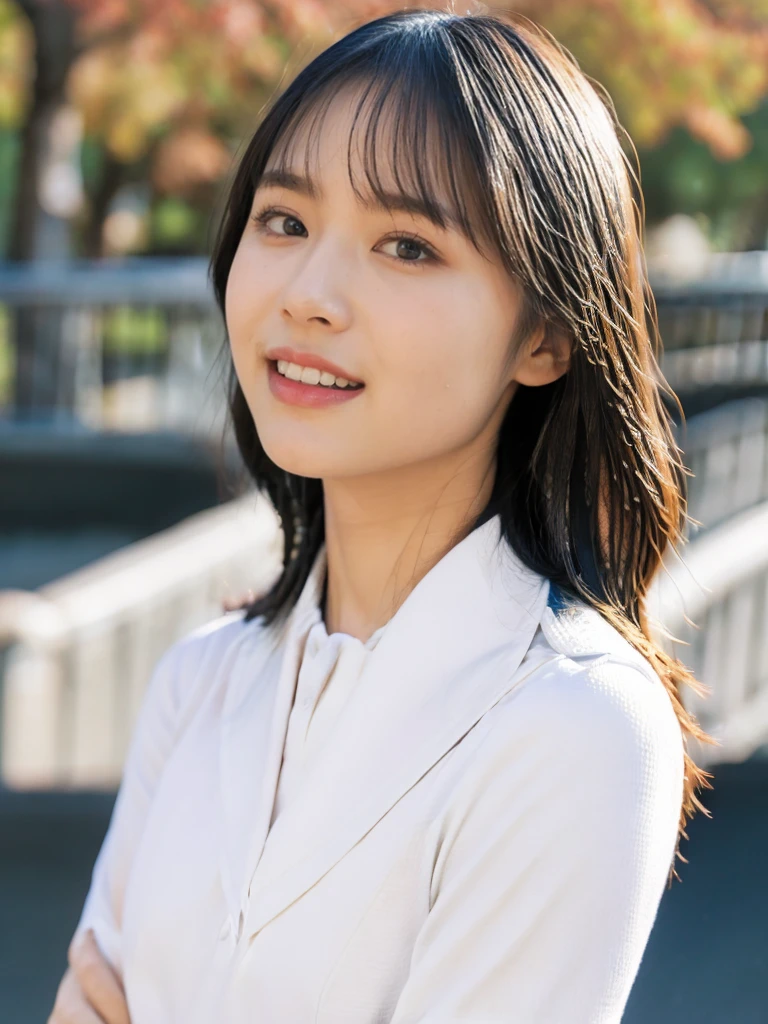 raw photo, 1girl, cute face, beautiful face, medium breast, collared blouse, White blouse, light smile, Upper body, detailed skin, pore, simple background, photorealistic, anatomically correct, masterpiece, best quality, UHD