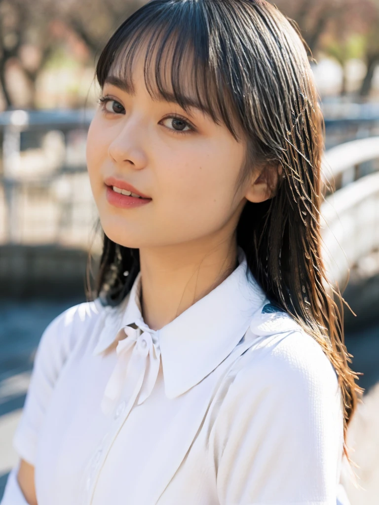 raw photo, 1girl, cute face, beautiful face, medium breast, collared blouse, White blouse, light smile, Upper body, detailed skin, pore, simple background, photorealistic, anatomically correct, masterpiece, best quality, UHD