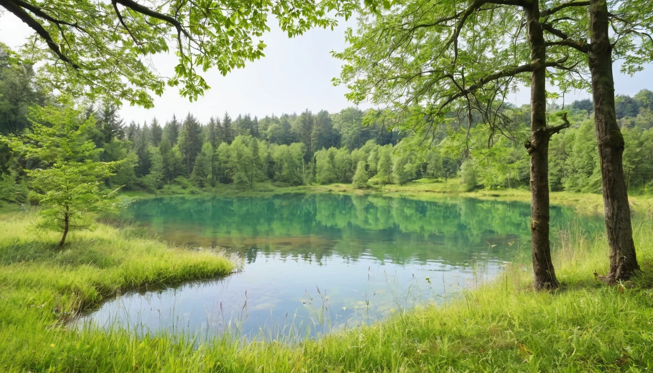 Natural landscape with few trees and a small lake