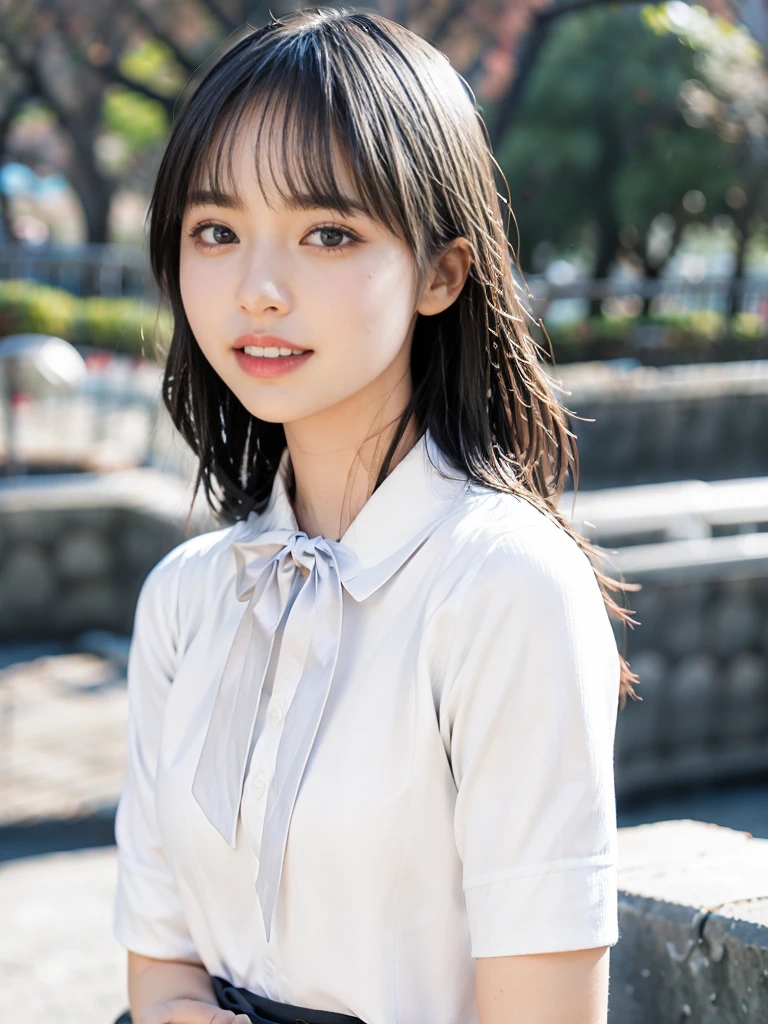raw photo, 1girl, cute face, beautiful face, medium breast, collared blouse, White blouse, light smile, Upper body, detailed skin, pore, simple background, photorealistic, anatomically correct, masterpiece, best quality, UHD