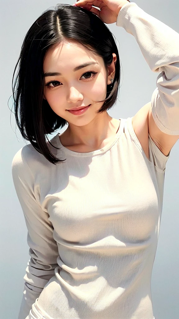 (1 woman:1.99)、(Wide forehead、Very short hair、Very small amount of hair、Forehead、Fuji frame:1.1)、Sunburn、17 years old、Naughty、Happy expression、満面のsmile、Weakness、I feel very comfortable alone、(Wake up your sleeping boyfriend、wake-up call)、(Fluorescent orange and white futuristic clothing),((Very sleepy、Improves skin texture,smile、Narrow eyes、Very weak eyesight、Very weak eyeliner、Half-closed eyes、I know the shape of your head、Oval Face))、(slicked back hair:1.25)、Photographic, Raw photo, Mastepiece, Highly detailed photos, Digital SLR, Photo-realistic 1.4, Super hello nothing, Best Quality,(standing、tilting your head、whole body:1.7)