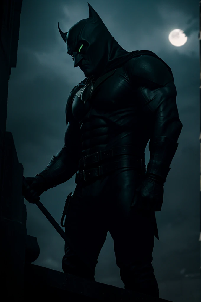 A dark, shadowy image of a gargoyle overlooking Gotham City, symbolizing his vigilant presence without revealing his identity.