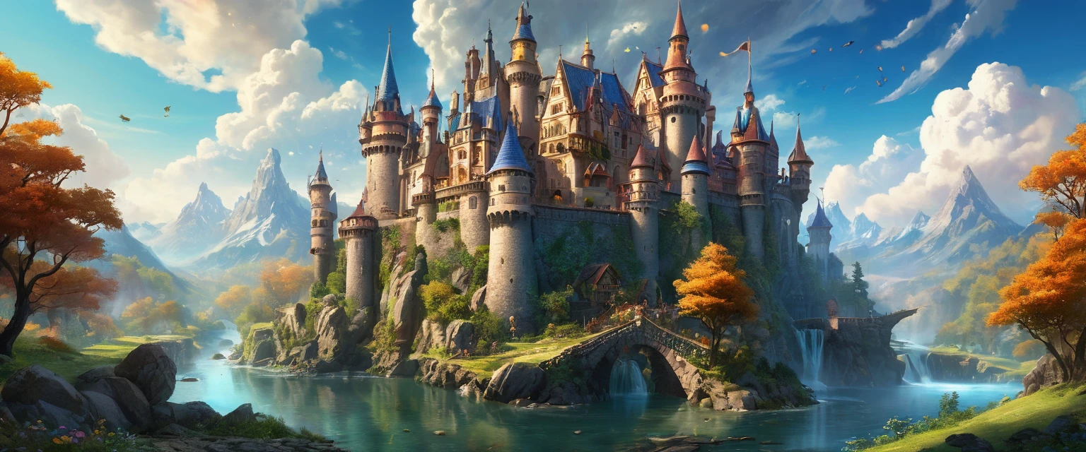 a moving castle,enchanted castle,spectacular moving fortress,beautifully wrought masterpiece:1.2,ultra-detailed,realistic:1.37,animating bricks and stones:moving,spiraling towers and flags,vibrant colors,glowing windows,enchanted forest,magic and fantasy elements,royal architecture and design,ancient secrets and mysteries,captivating,ethereal atmosphere,majestic,grandiose,imposing presence,roaming through landscapes,ever-changing surroundings,magical creatures,clouds of magic and spells,whimsical,otherworldly,sublime,unfathomable beauty,floating on a river of dreams,surreal,mesmerizing,lost in time,ever-evolving,powerful,enchanted by the unknown,dream-like,spellbinding,irresistible,joyful,unforgettable journey。