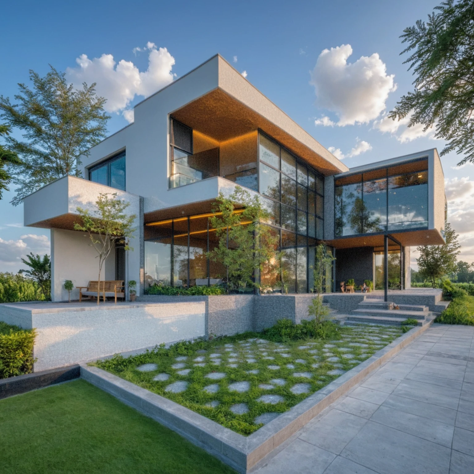Masterpiece, 4k, high quality, best quality, authentic, super detail, outdoors, onestoreyvillaXL, aiaigroup, house style modern on the street ,stairs, white wall ,road,pavement, grass, trees, sky, cloud, (daylight:1.1)
